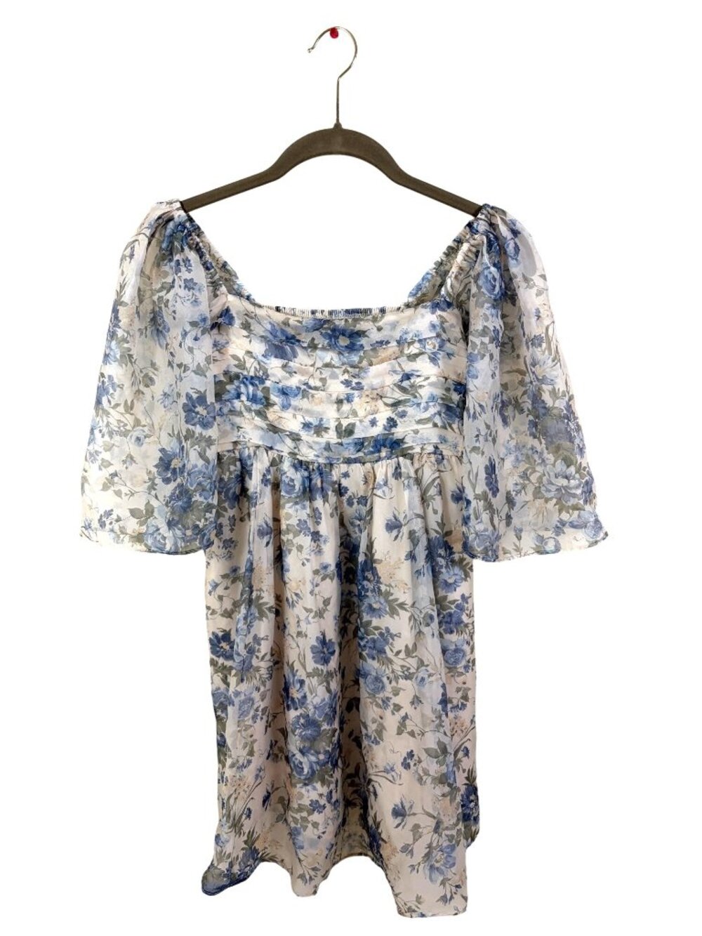 Abercrombie & Fitch Emerson Poplin Puff Sleeve Mini Dress Small Blue Floral Boho